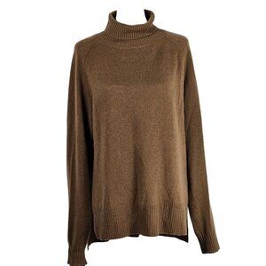 Oats Cashmere Turtleneck Tunic Sweater XS Camel Side Slit Oversized Quiet Luxury